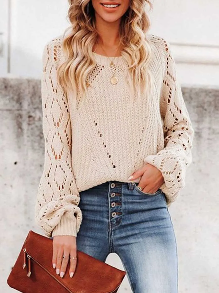Stunncal Cutout Knit Lantern Sleeve Sweater