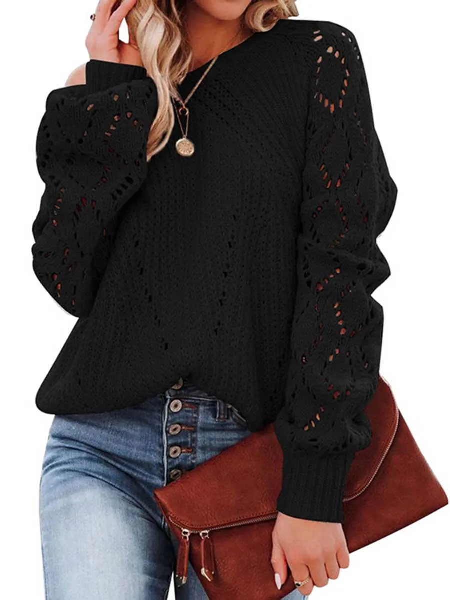Stunncal Cutout Knit Lantern Sleeve Sweater