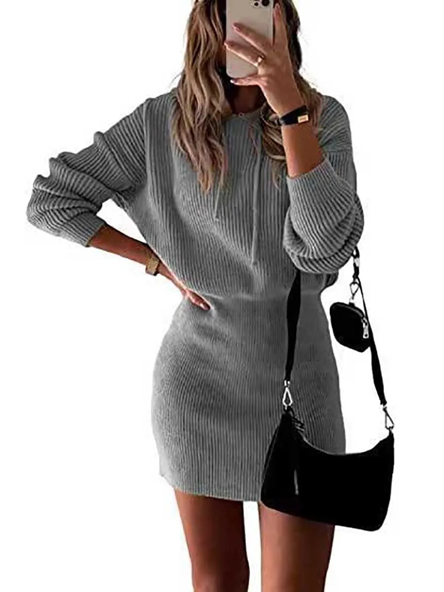 Stunncal Solid Color Hooded Waisted Knit Wrap Skirt