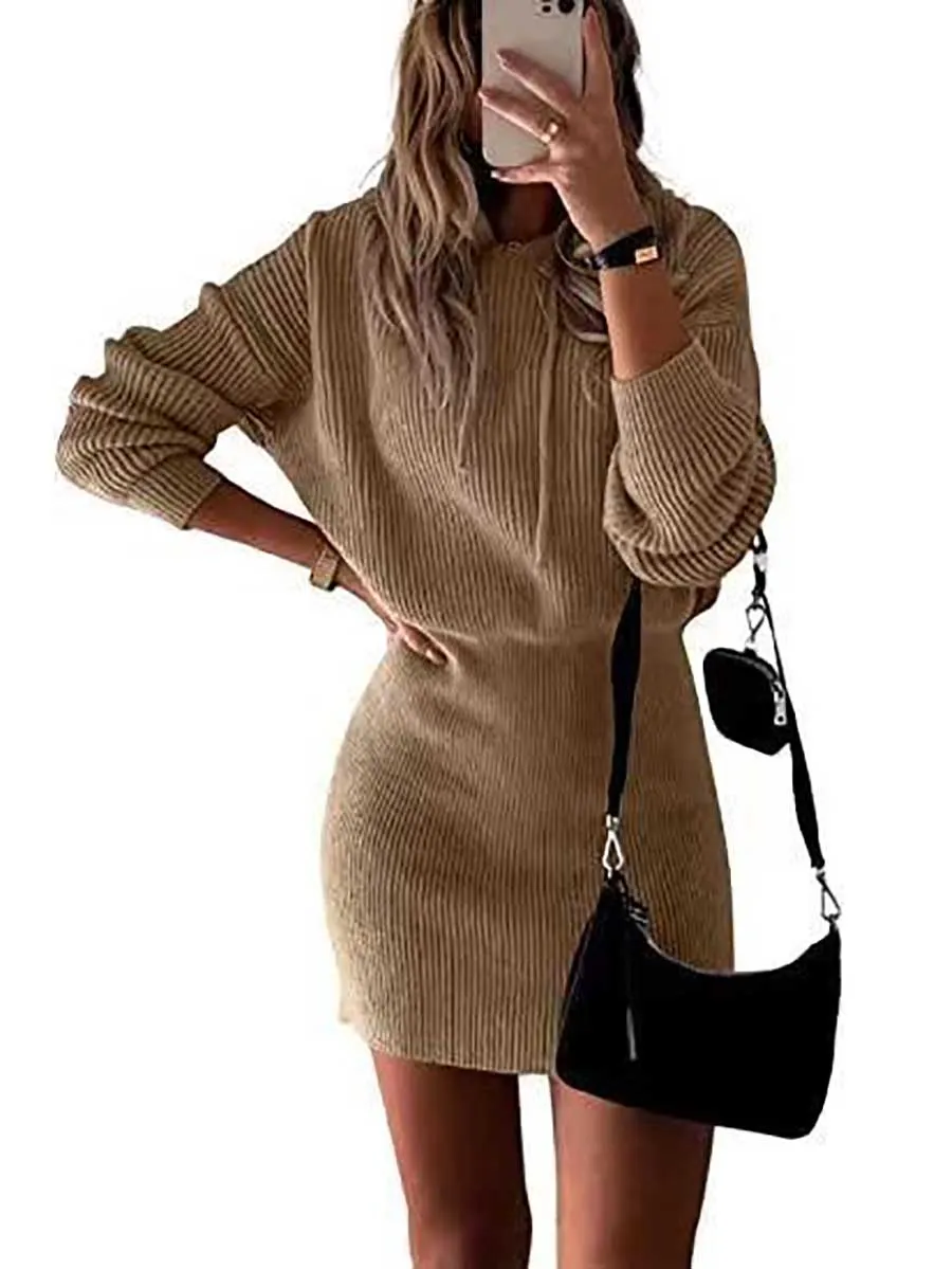 Stunncal Solid Color Hooded Waisted Knit Wrap Skirt