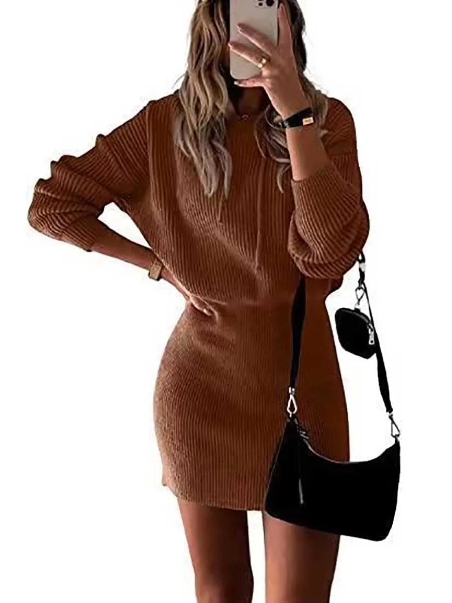 Stunncal Solid Color Hooded Waisted Knit Wrap Skirt