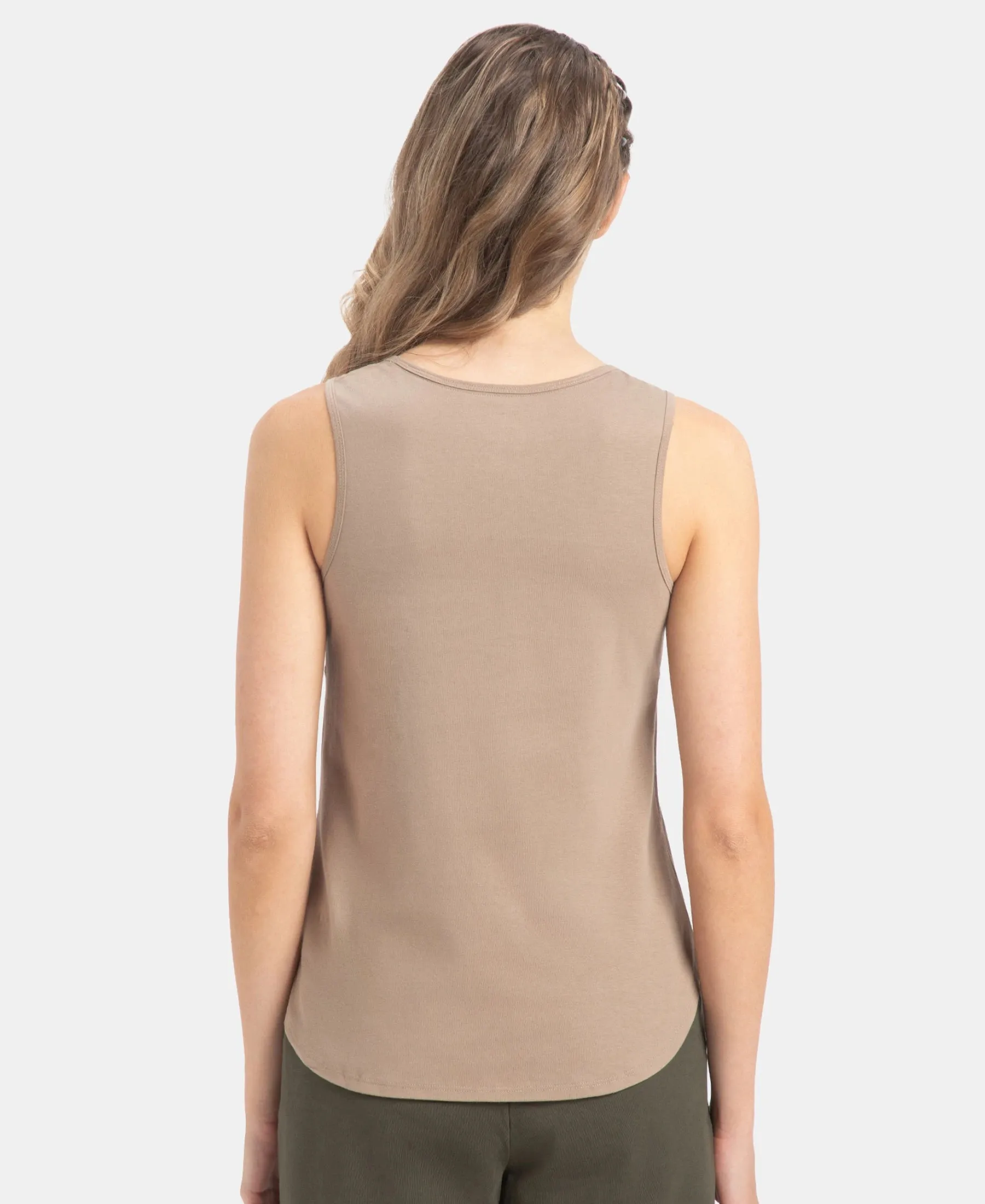 Super Combed Cotton Rich Solid Curved Hem Styled Tank Top - Desert Taupe