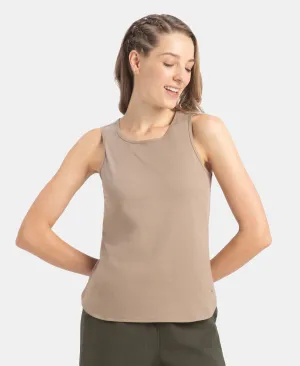 Super Combed Cotton Rich Solid Curved Hem Styled Tank Top - Desert Taupe