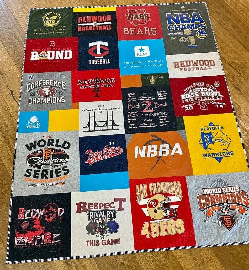 T-Shirt Quilt Custom DEPOSIT Memory Blanket Graduation Gift Tee Handmade Keepsake Personalized Modern Design Sport Clothing College Birthday