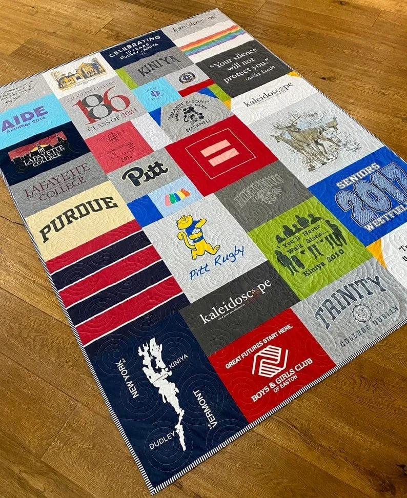 T-Shirt Quilt Custom DEPOSIT Memory Blanket Graduation Gift Tee Handmade Keepsake Personalized Modern Design Sport Clothing College Birthday
