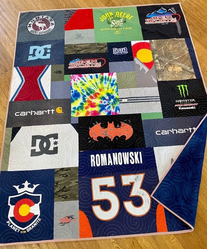 T-Shirt Quilt Custom DEPOSIT Memory Blanket Graduation Gift Tee Handmade Keepsake Personalized Modern Design Sport Clothing College Birthday