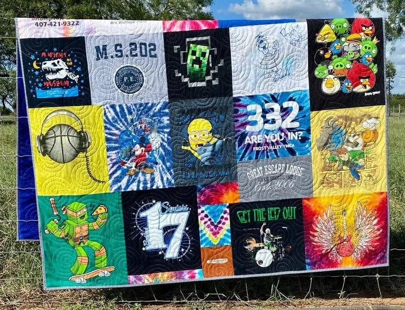 T-Shirt Quilt Custom DEPOSIT Memory Blanket Graduation Gift Tee Handmade Keepsake Personalized Modern Design Sport Clothing College Birthday