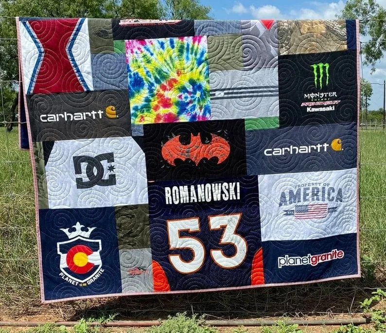 T-Shirt Quilt Custom DEPOSIT Memory Blanket Graduation Gift Tee Handmade Keepsake Personalized Modern Design Sport Clothing College Birthday
