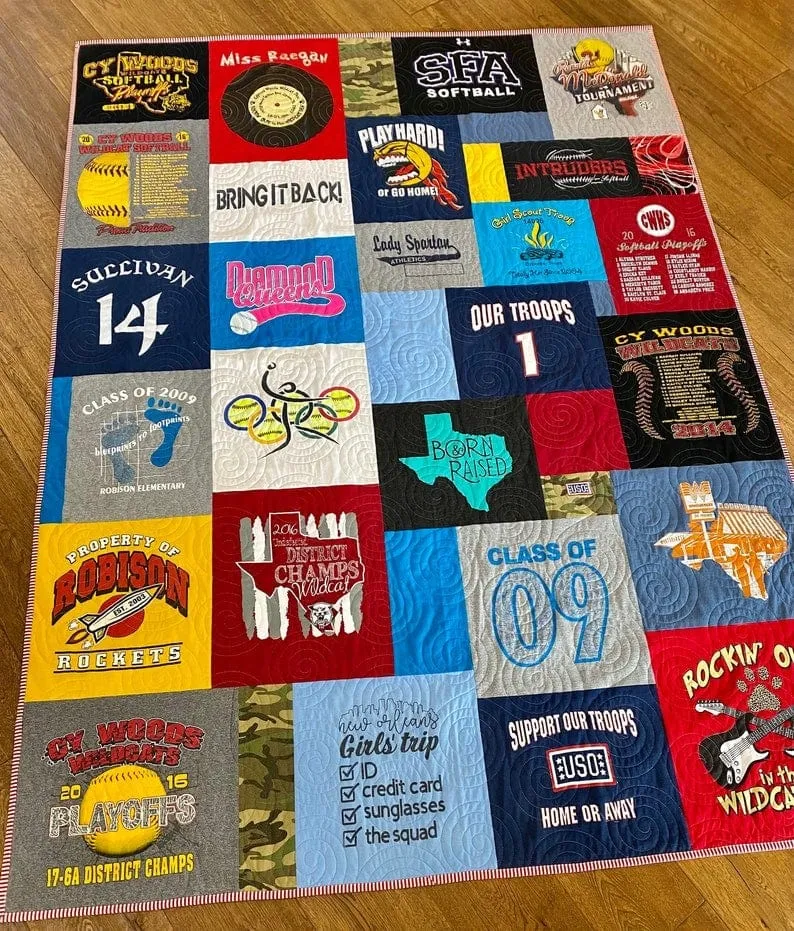 T-Shirt Quilt Custom DEPOSIT Memory Blanket Graduation Gift Tee Handmade Keepsake Personalized Modern Design Sport Clothing College Birthday