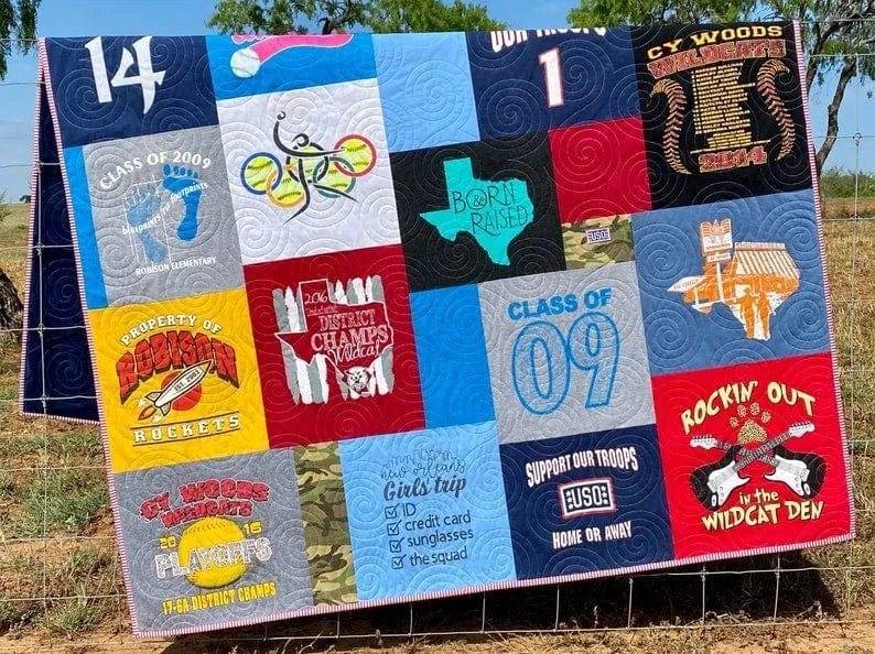 T-Shirt Quilt Custom DEPOSIT Memory Blanket Graduation Gift Tee Handmade Keepsake Personalized Modern Design Sport Clothing College Birthday