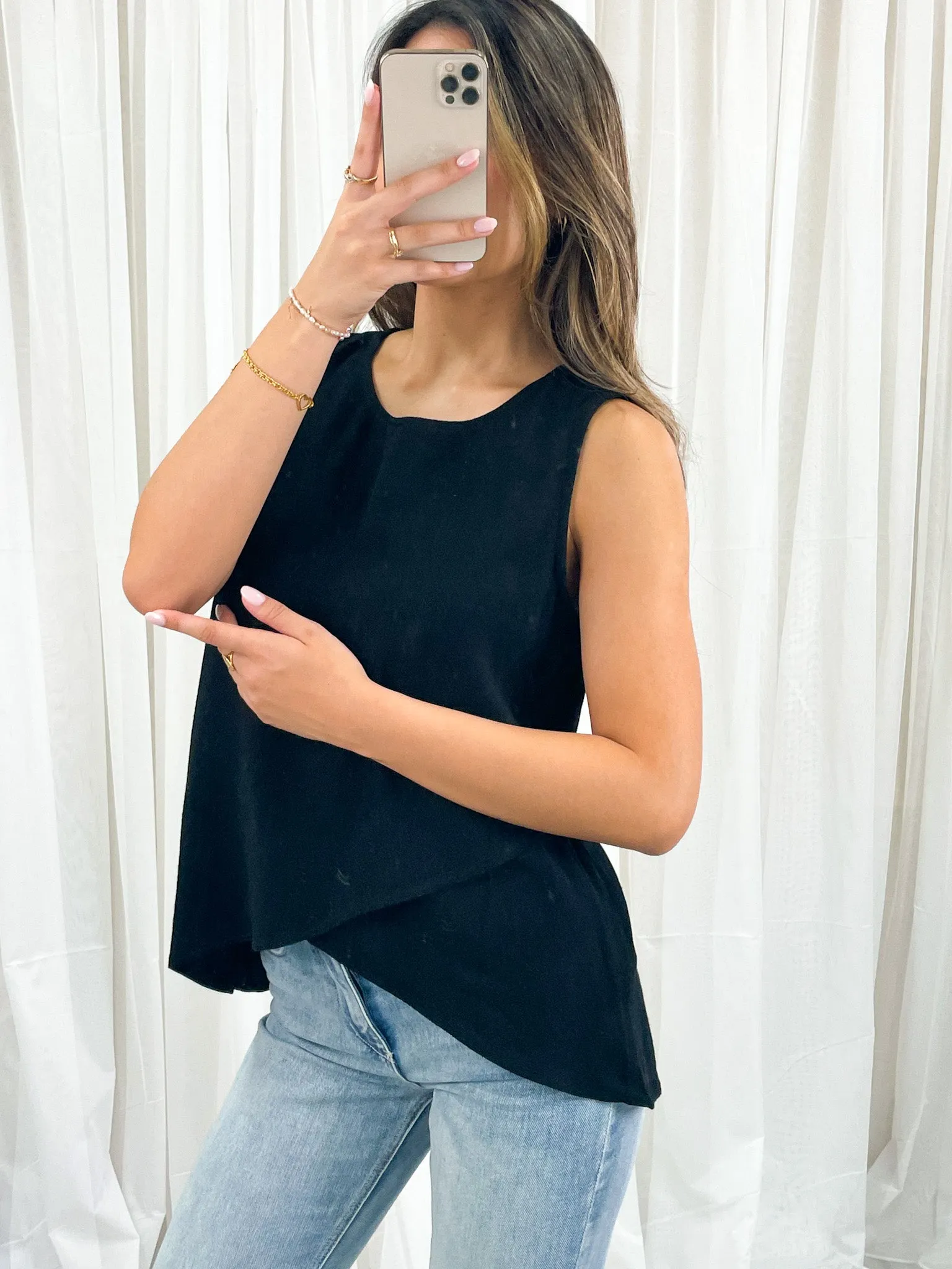 TALIA LINEN TOP - BLACK