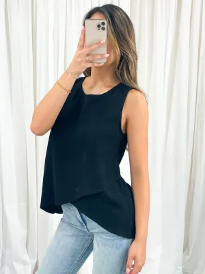 TALIA LINEN TOP - BLACK