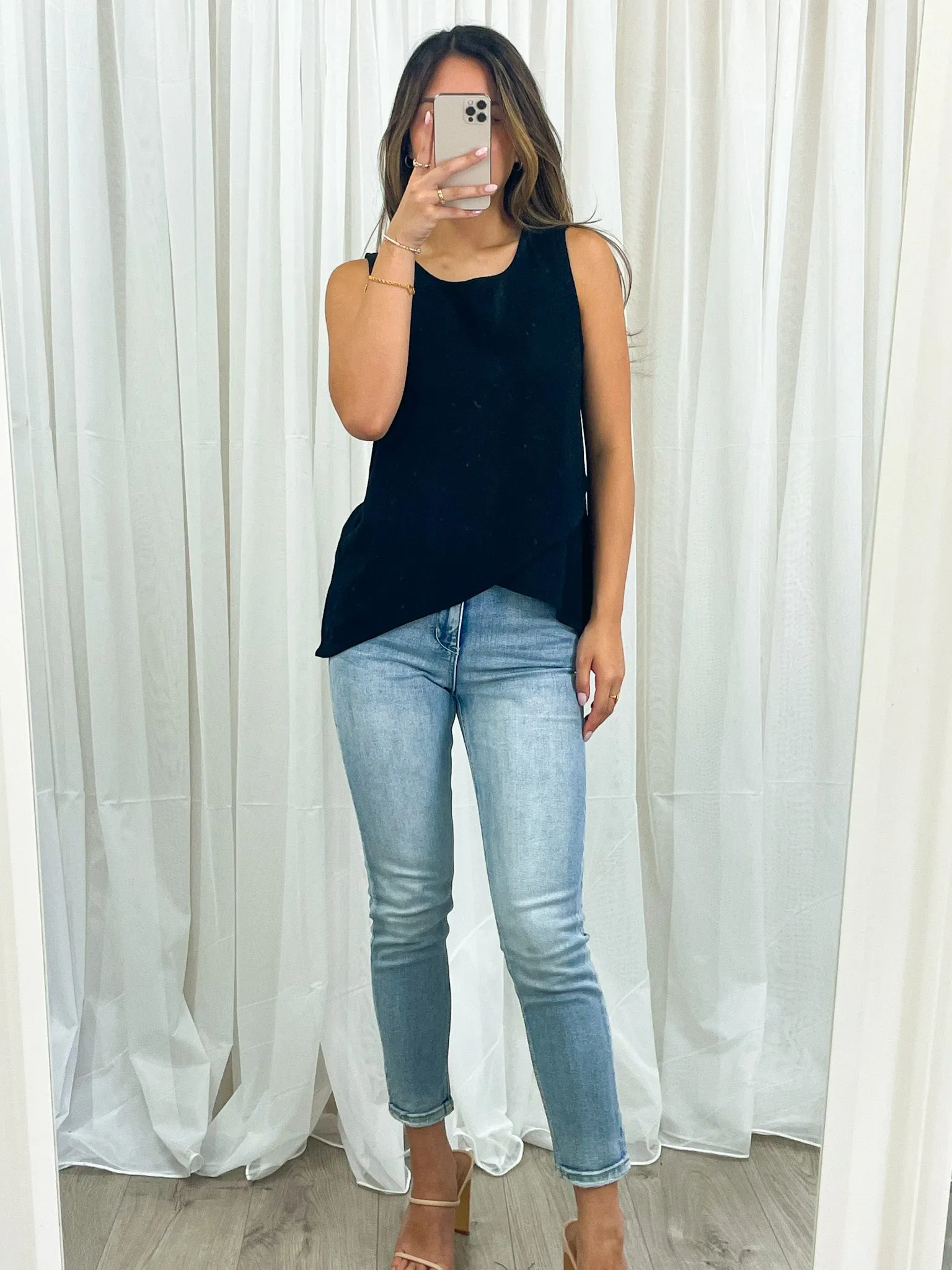 TALIA LINEN TOP - BLACK