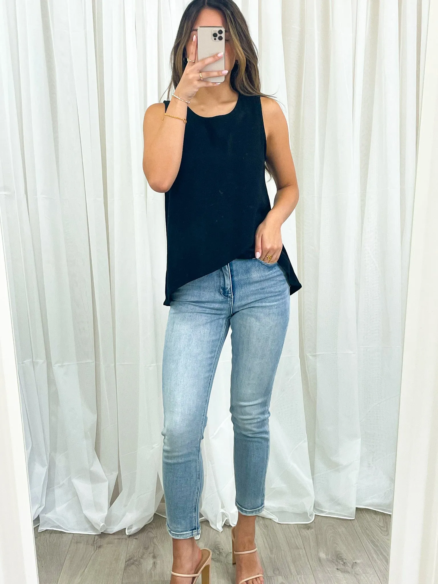 TALIA LINEN TOP - BLACK