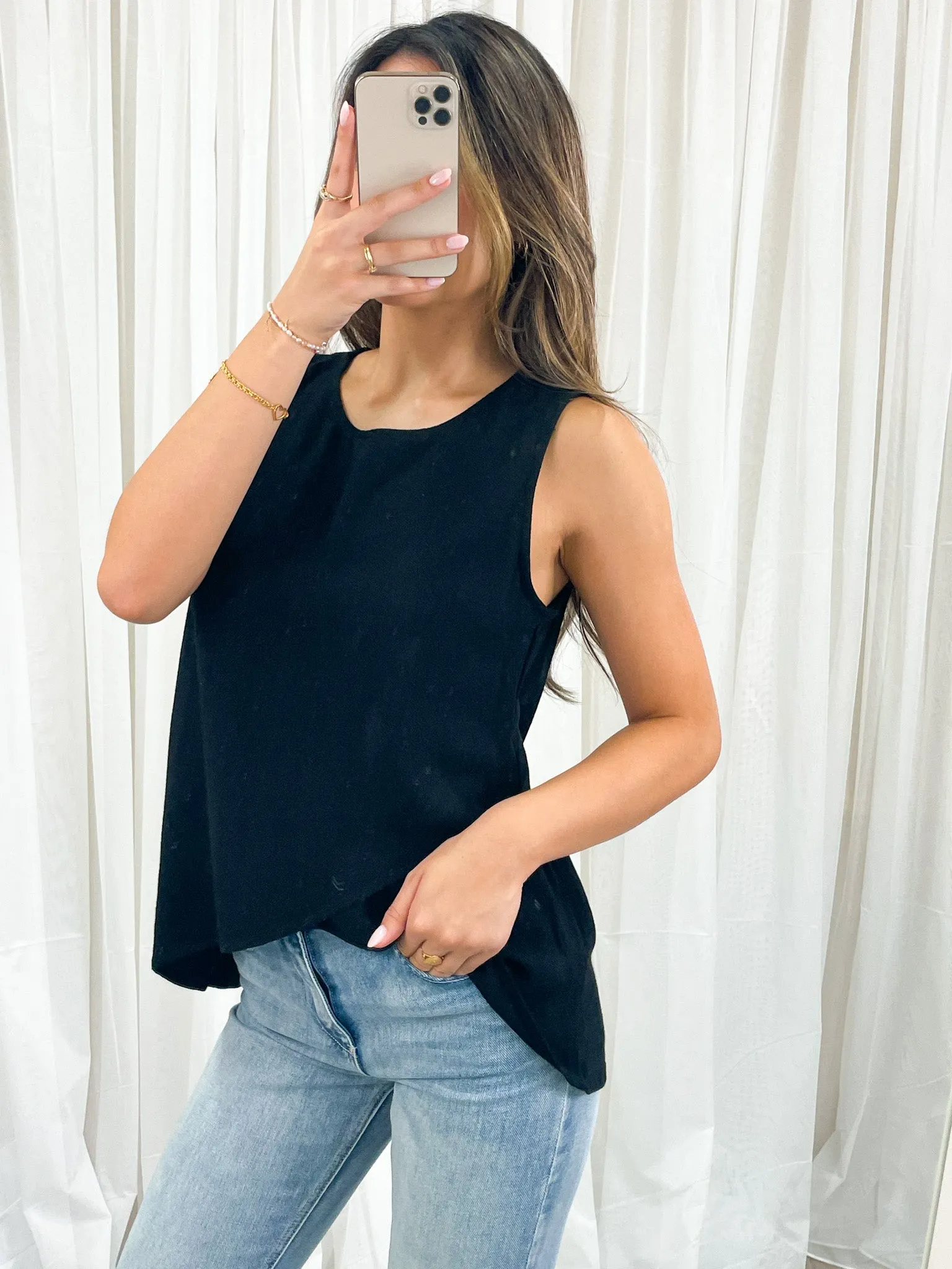 TALIA LINEN TOP - BLACK