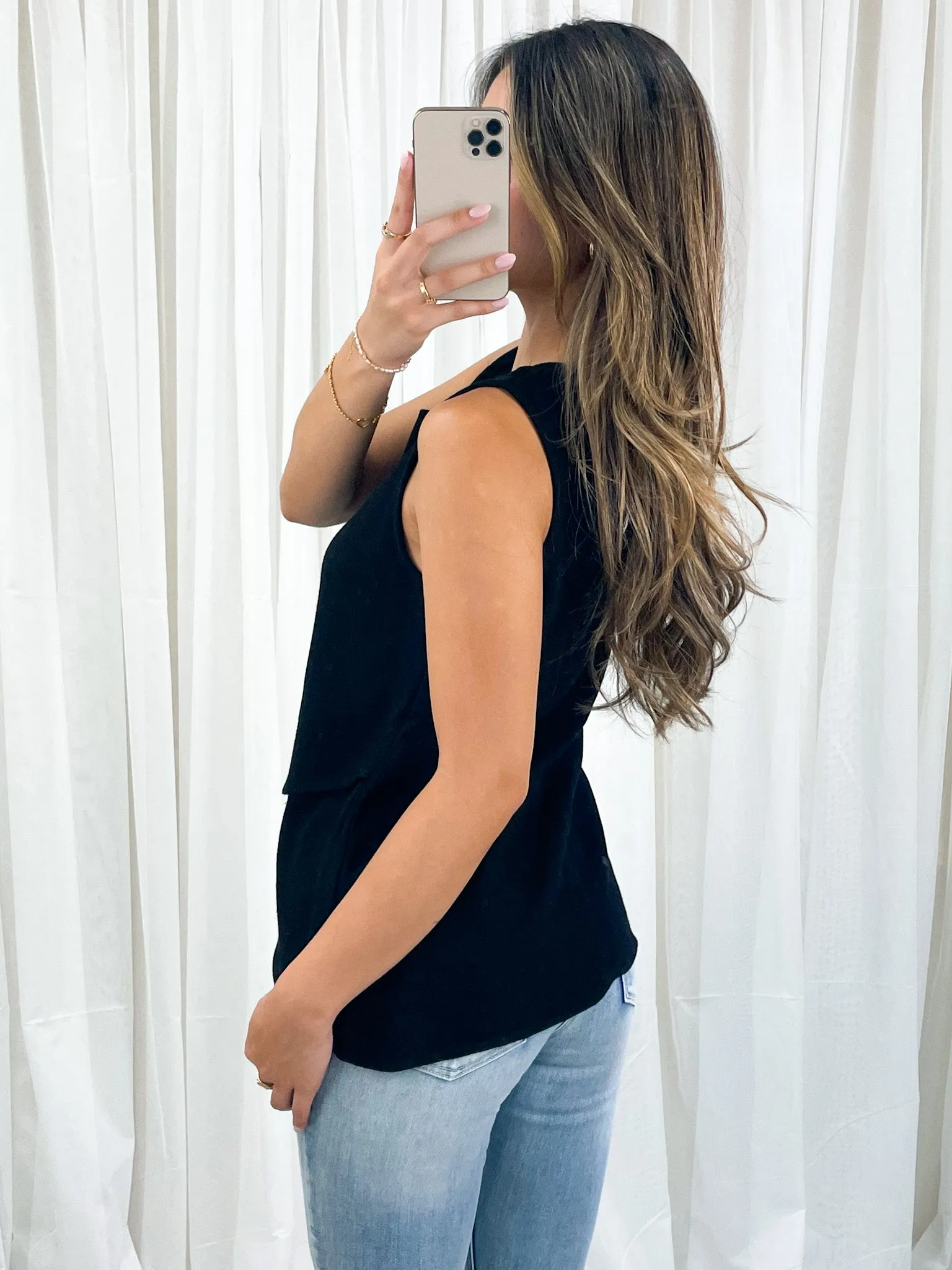 TALIA LINEN TOP - BLACK