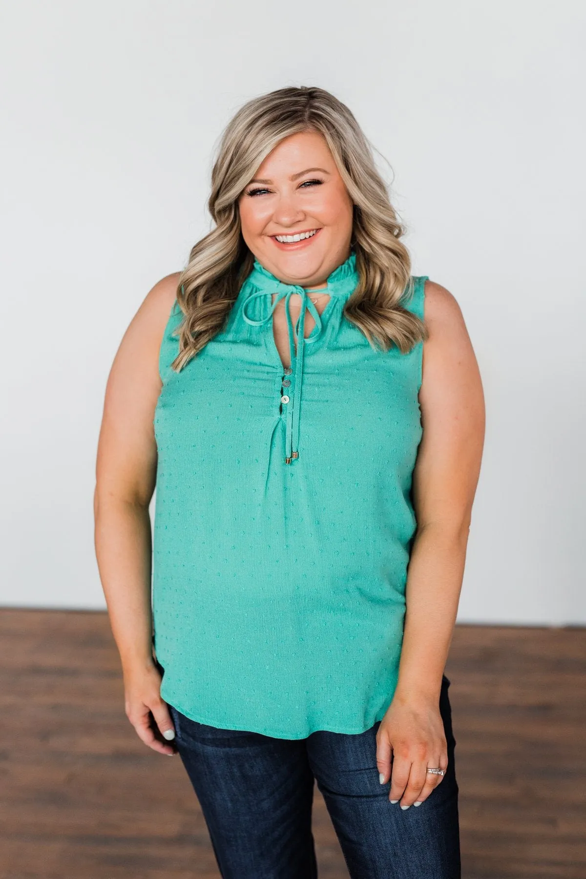 Tell My Story Neck Tie Tank Top- Dark Mint