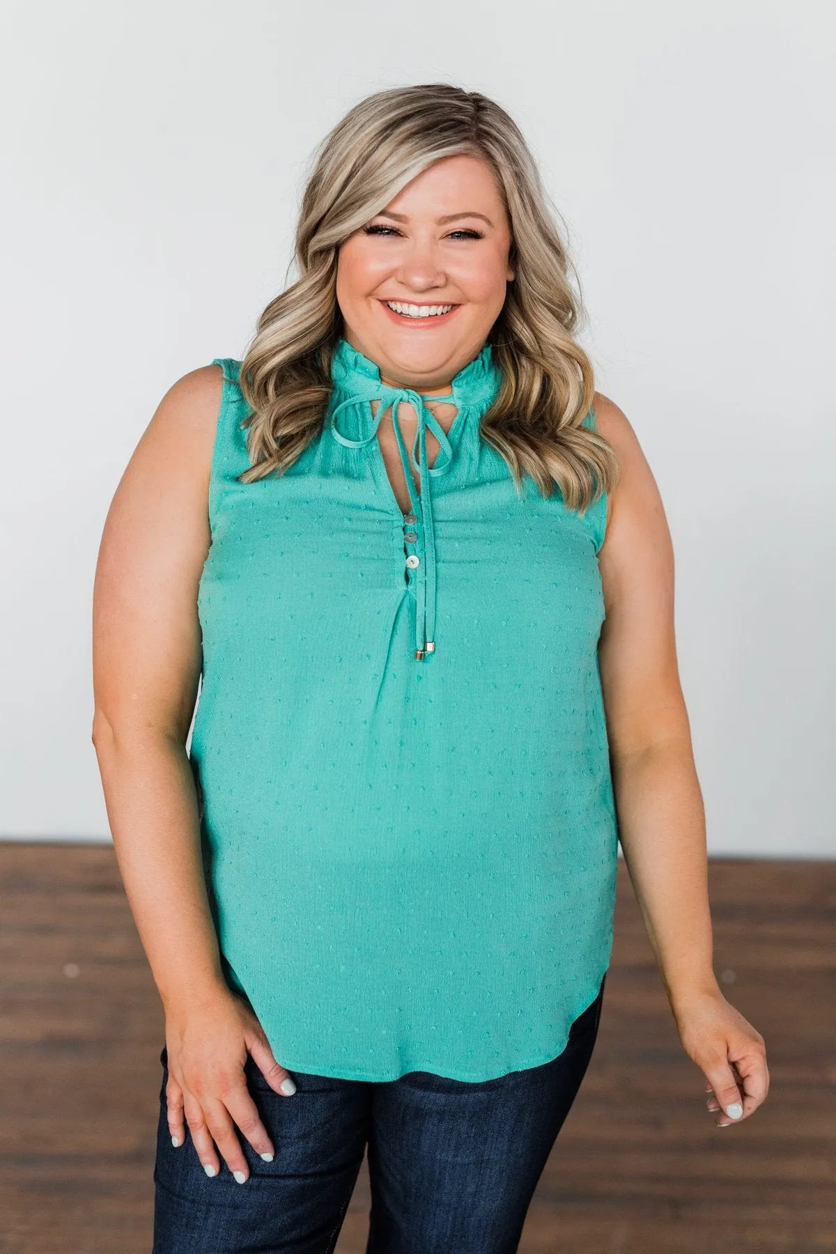 Tell My Story Neck Tie Tank Top- Dark Mint
