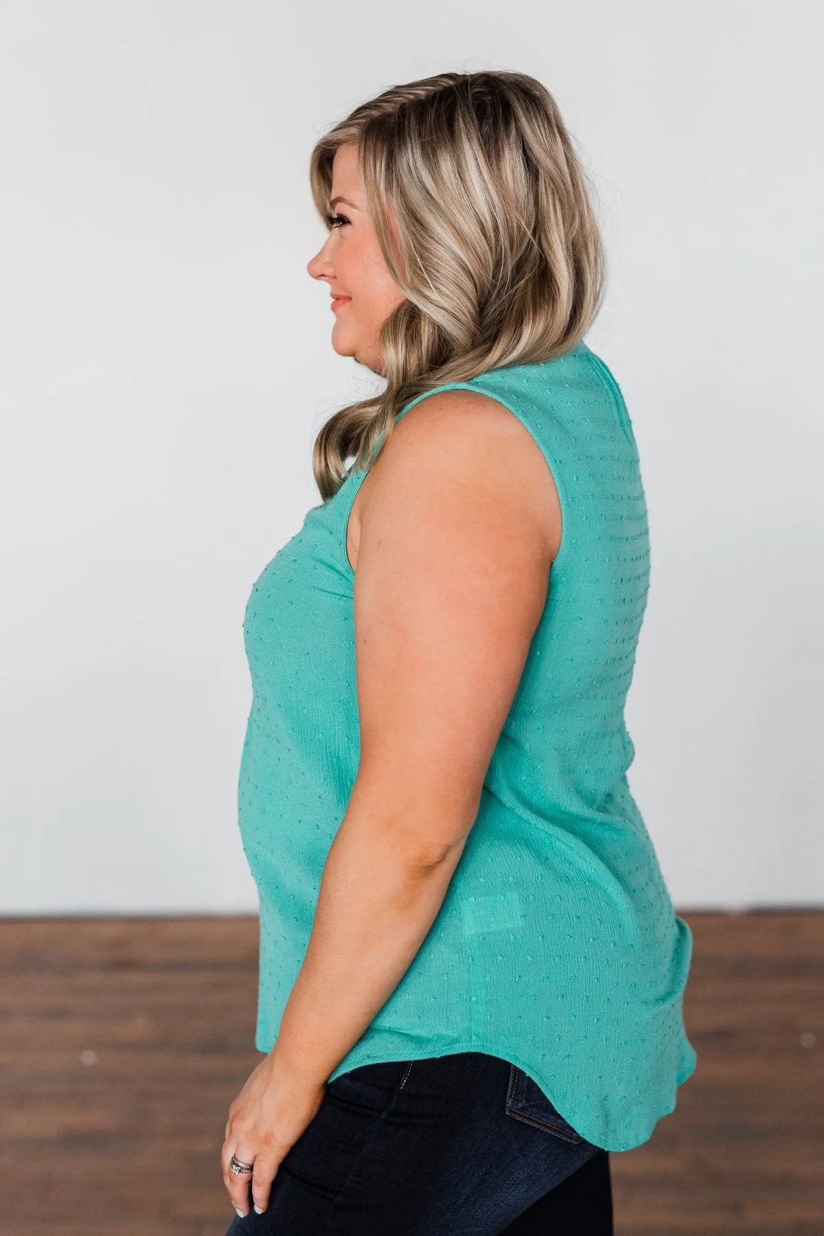 Tell My Story Neck Tie Tank Top- Dark Mint