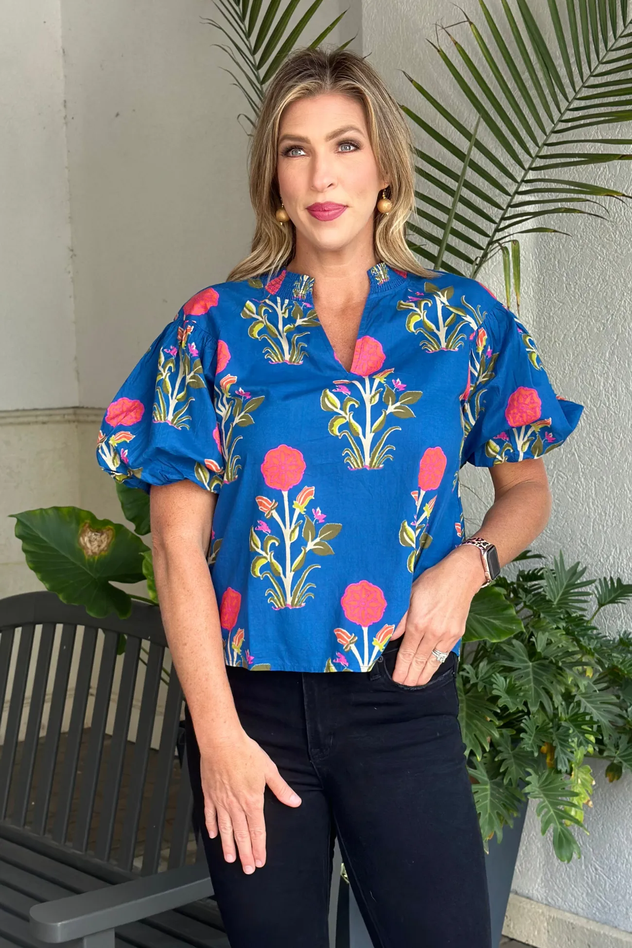 THML Endless Muse Flower Puff Sleeve Top
