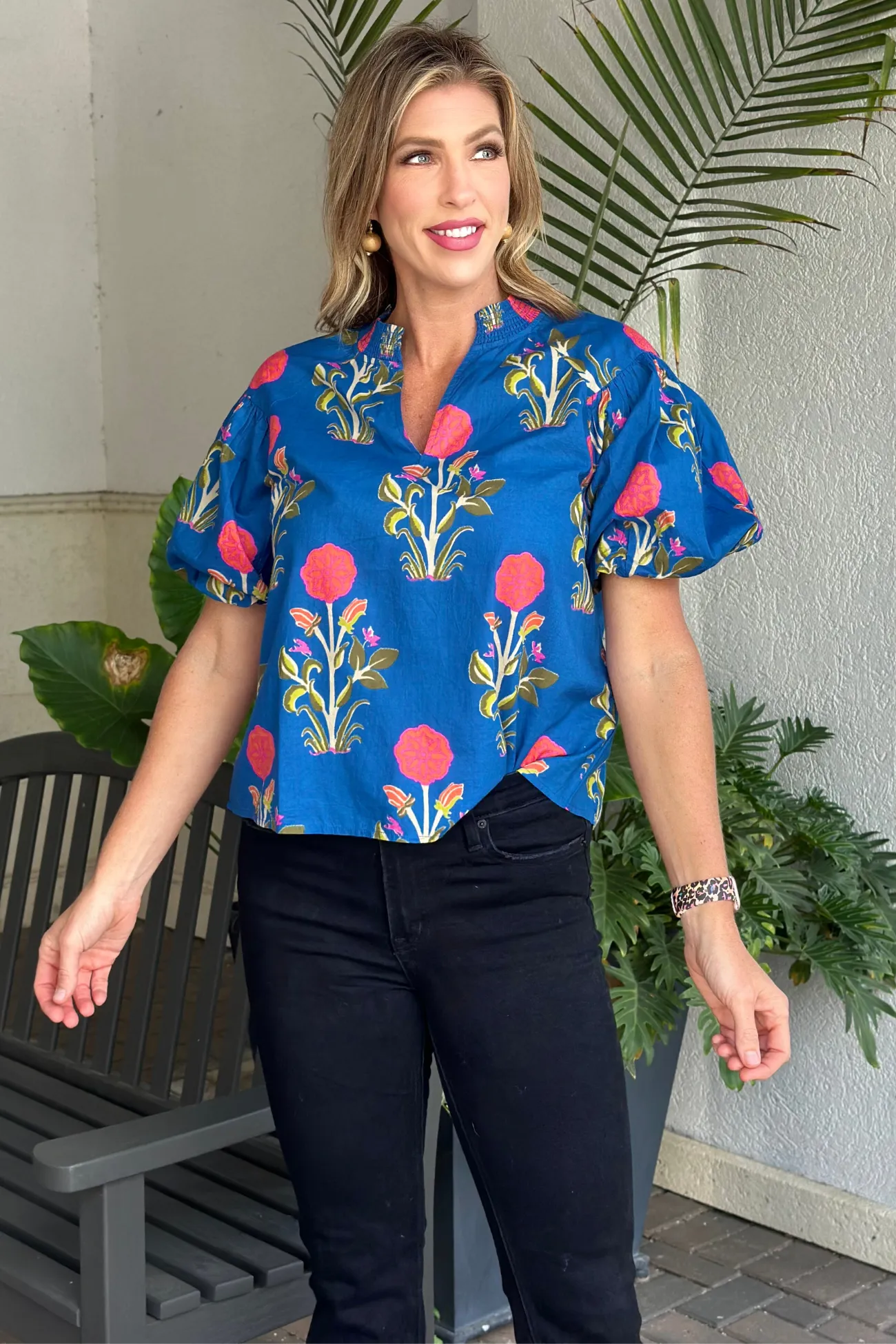 THML Endless Muse Flower Puff Sleeve Top