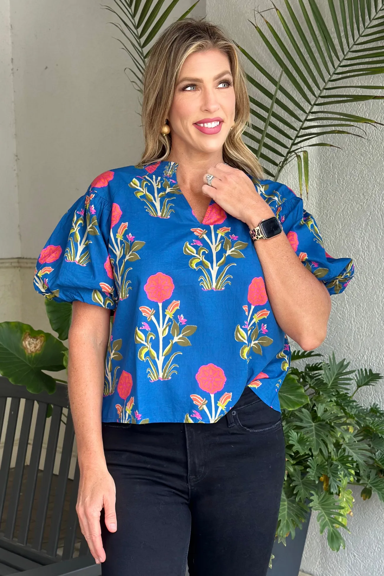 THML Endless Muse Flower Puff Sleeve Top