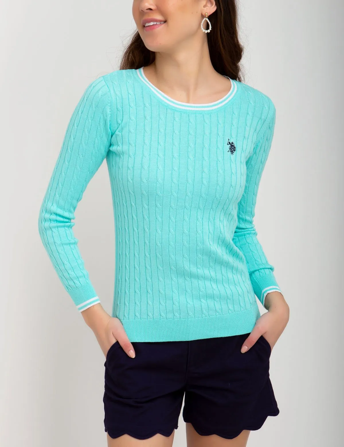 TIPPED CABLE CREW NECK SWEATER