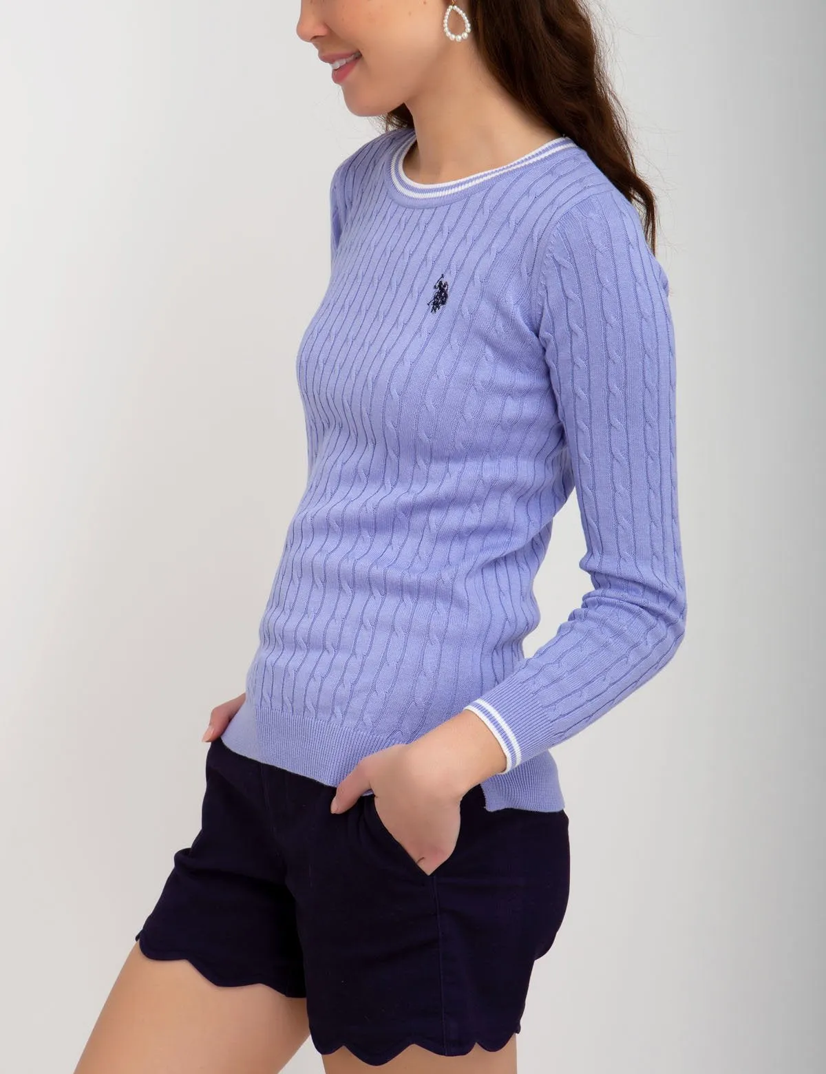 TIPPED CABLE CREW NECK SWEATER