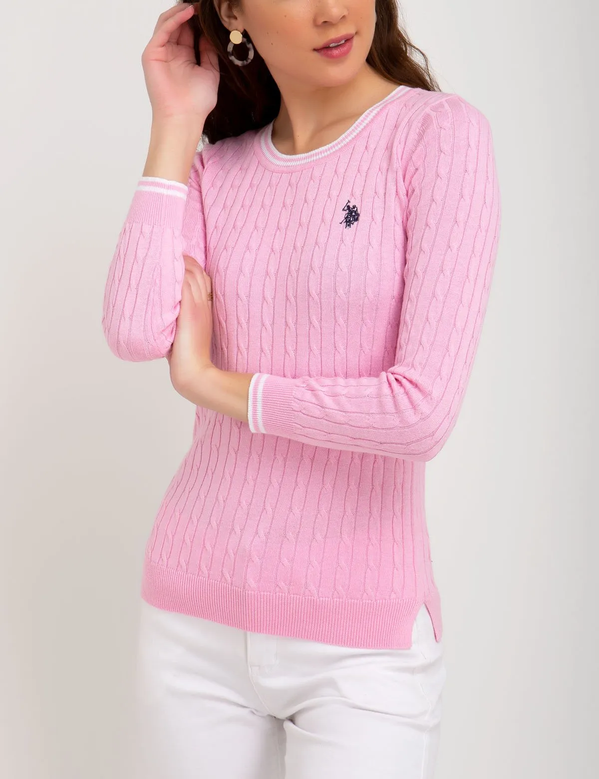 TIPPED CABLE CREW NECK SWEATER