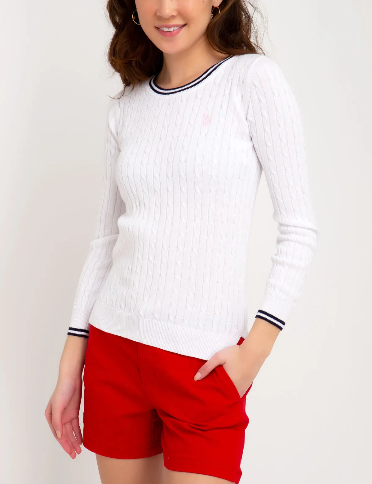 TIPPED CABLE CREW NECK SWEATER