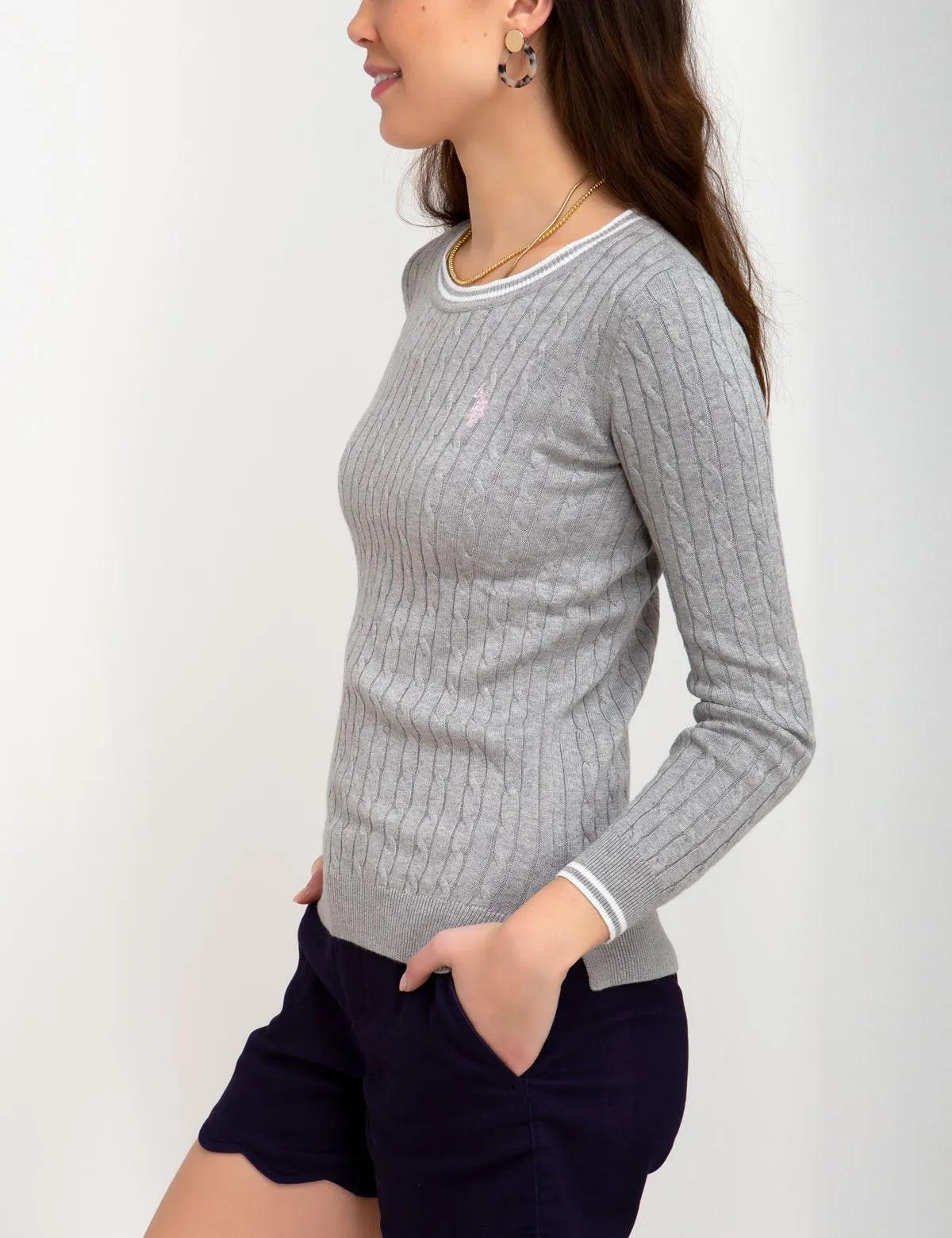 TIPPED CABLE CREW NECK SWEATER