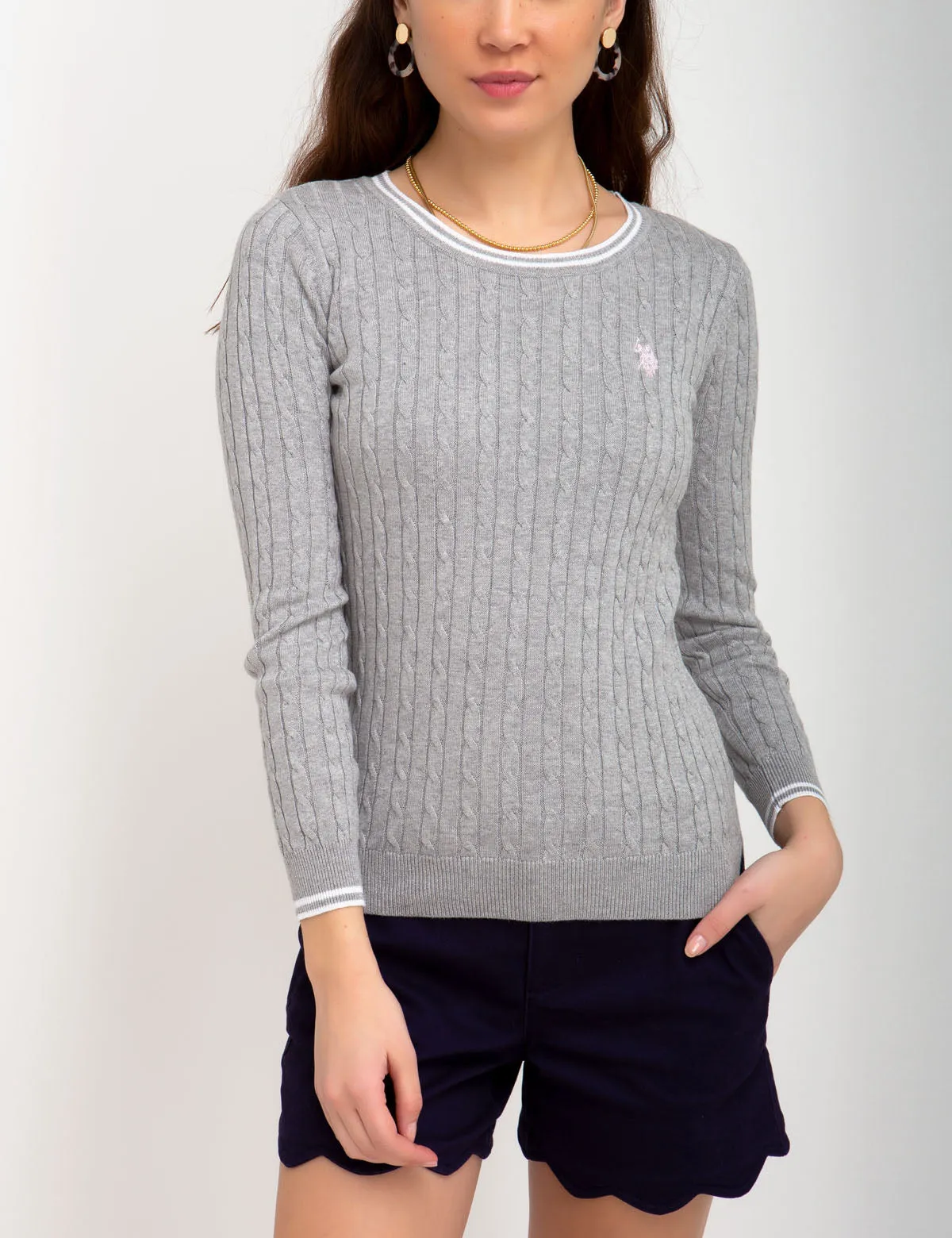 TIPPED CABLE CREW NECK SWEATER