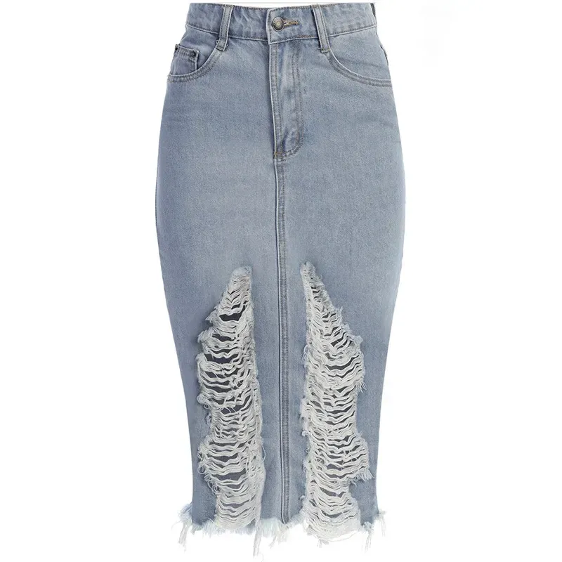 Torn to Perfection Distressed Denim Midi Skirt