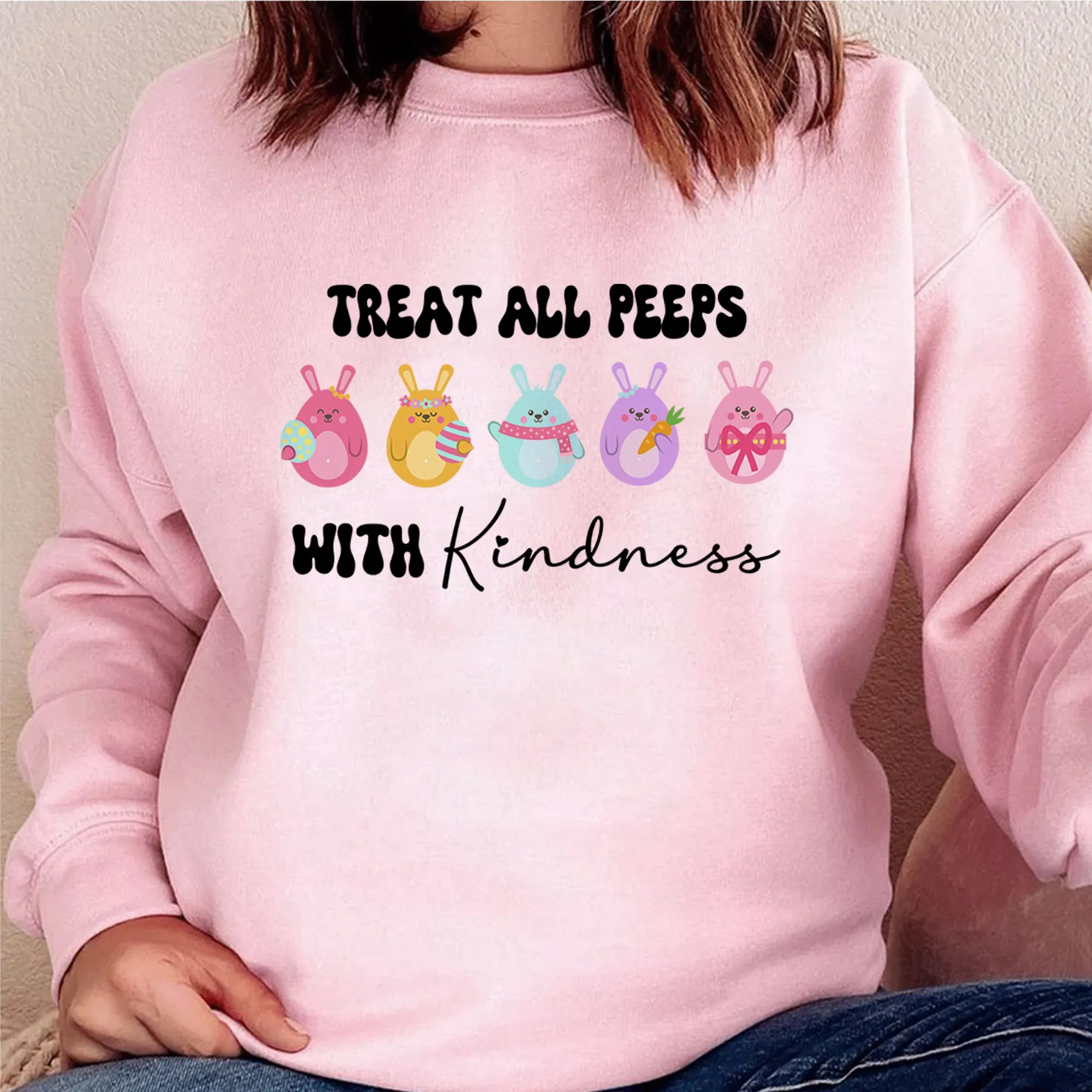 Treat All Peeps With Kindness Sweatshirt, Teachers Easter Crewneck, Easter Gift For Teacher, Teachers Easter Day Outfit, Teacher Bunny Shirt Gift