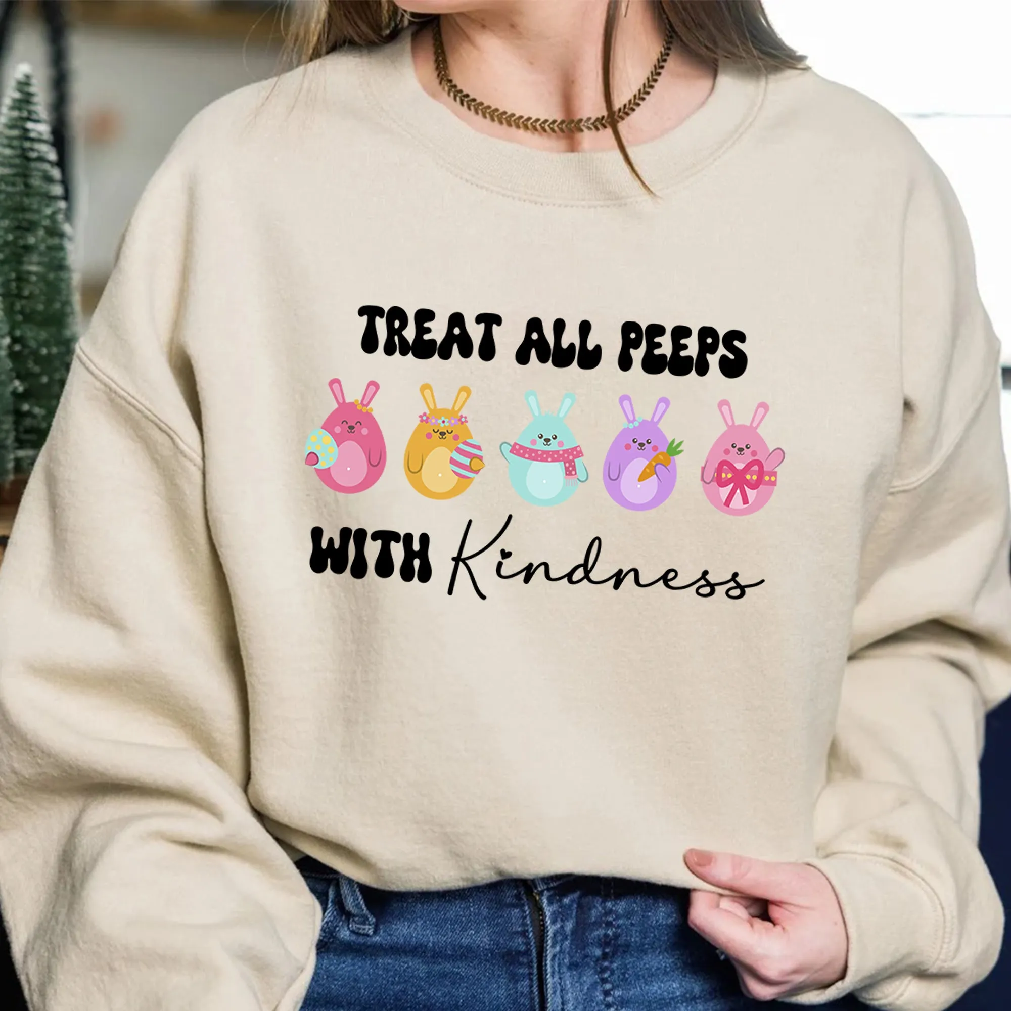 Treat All Peeps With Kindness Sweatshirt, Teachers Easter Crewneck, Easter Gift For Teacher, Teachers Easter Day Outfit, Teacher Bunny Shirt Gift