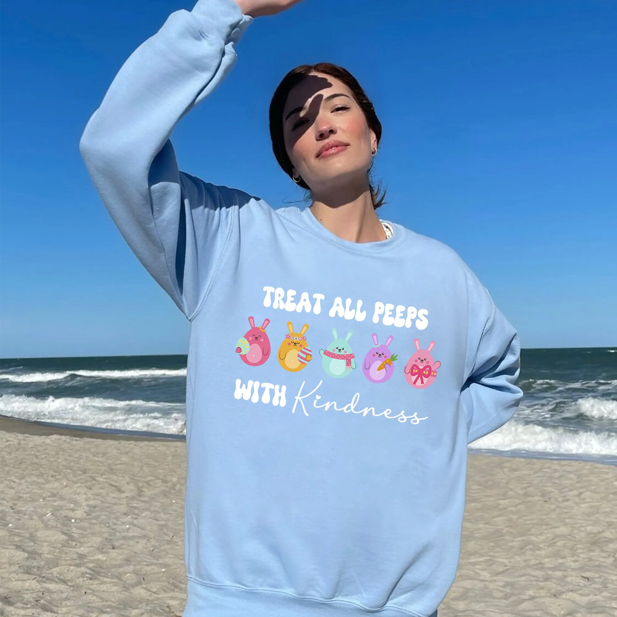 Treat All Peeps With Kindness Sweatshirt, Teachers Easter Crewneck, Easter Gift For Teacher, Teachers Easter Day Outfit, Teacher Bunny Shirt Gift