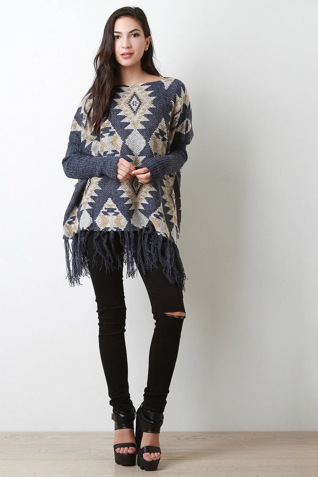 Tribal Pattern Relaxed Knit Sweater