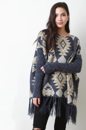 Tribal Pattern Relaxed Knit Sweater