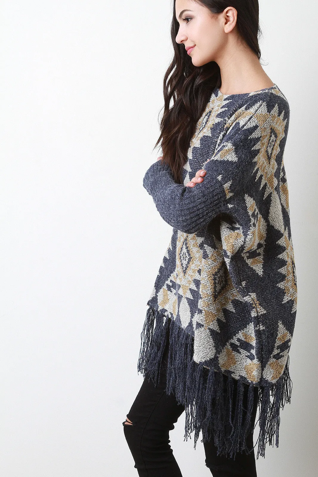 Tribal Pattern Relaxed Knit Sweater