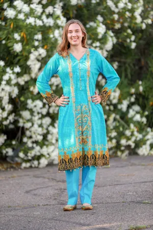 Turquoise Salwar Kameez With Print Design