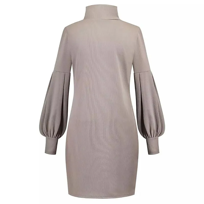 Turtleneck Sweater Dress Women Autumn Winter Elegant Vintage Lantren Sleeve Solid Loose Knit Pullover Sweaters Dresses Vestidos