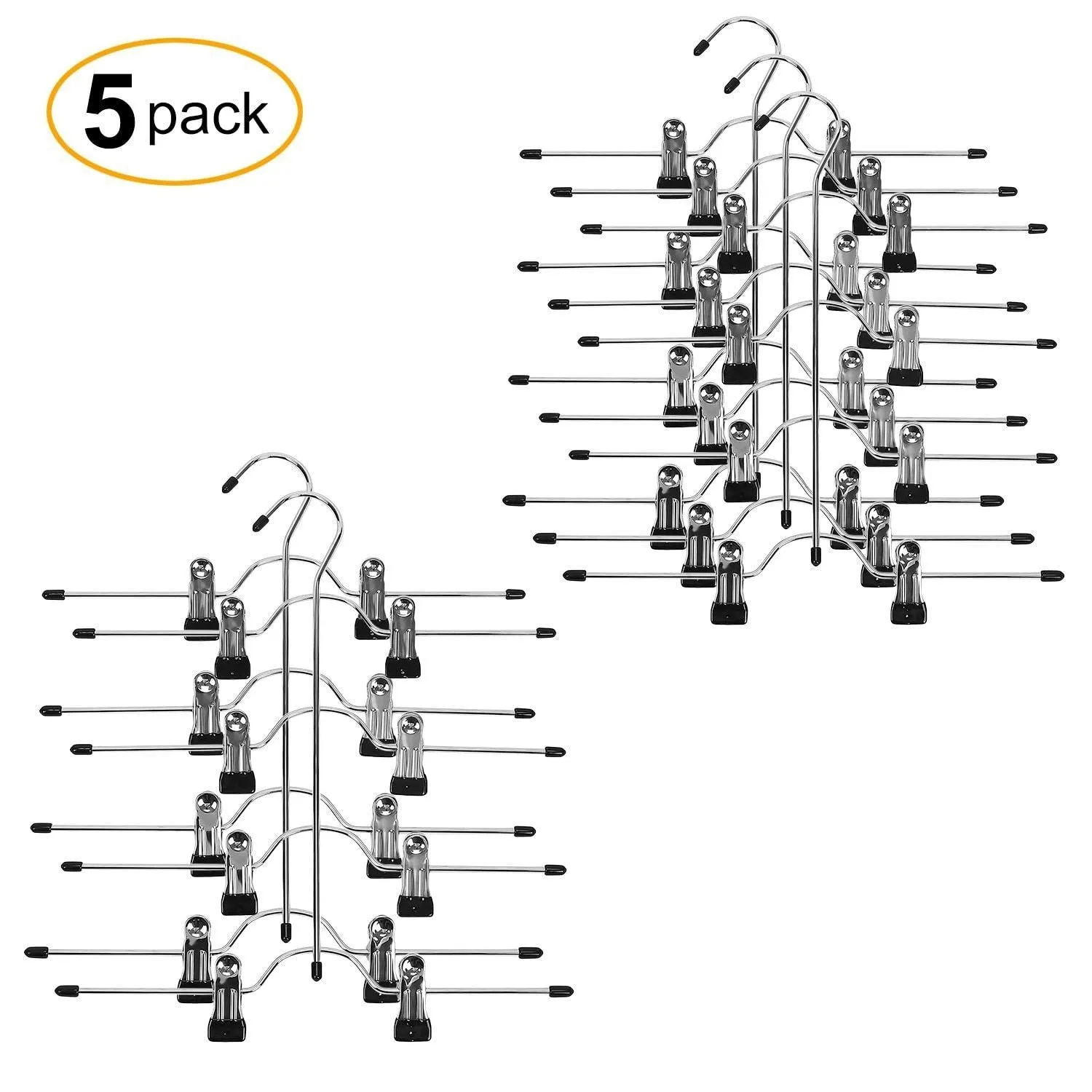 UTOVME 4 Tier Jeans Trouser Skirt Scarf Hanger, Adjustable Clips, Stainless Steel Black Vinyl, 5 PCS