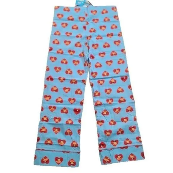 Vintage Paul Frank Julius Pajama Pants, Hearts, Blue &amp; Red, Large