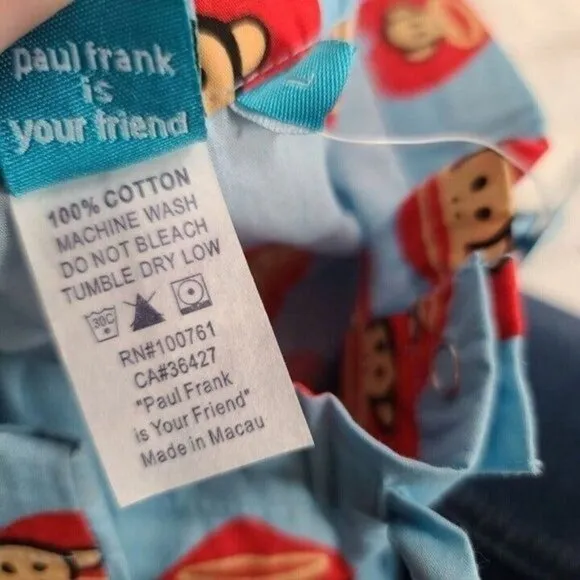Vintage Paul Frank Julius Pajama Pants, Hearts, Blue &amp; Red, Large