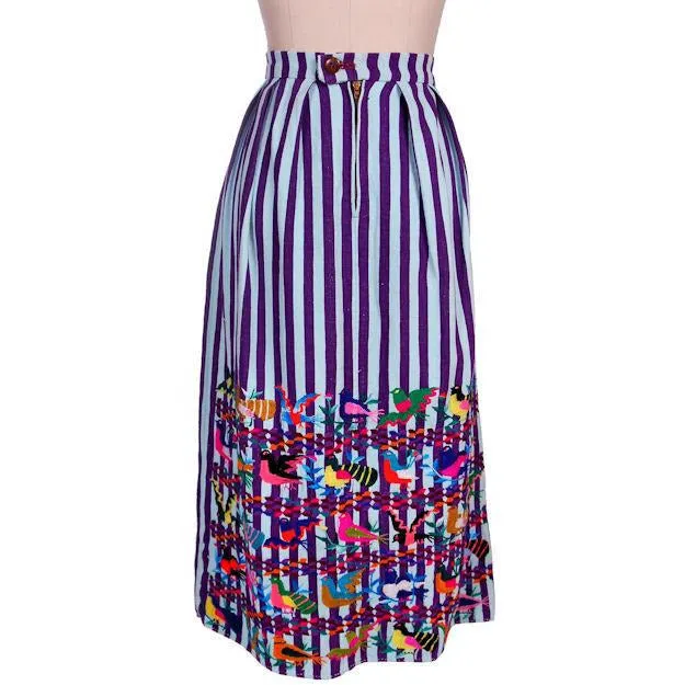 Vintage Skirt Hand Woven w/ Hand Embroidery Embroidered Birds 1940s