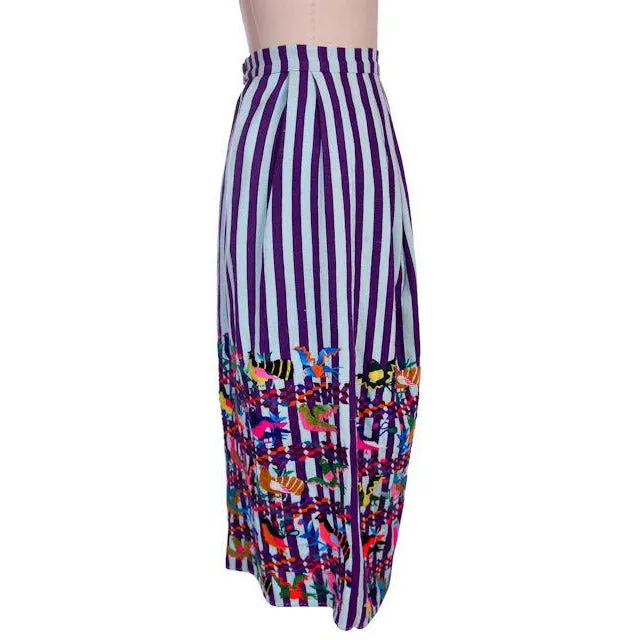 Vintage Skirt Hand Woven w/ Hand Embroidery Embroidered Birds 1940s