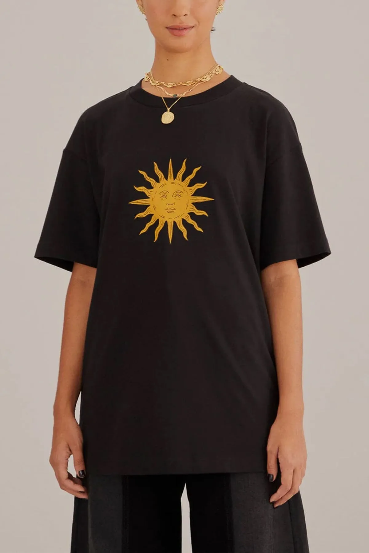 Walking With The Sun Relaxed Black T-Shirt