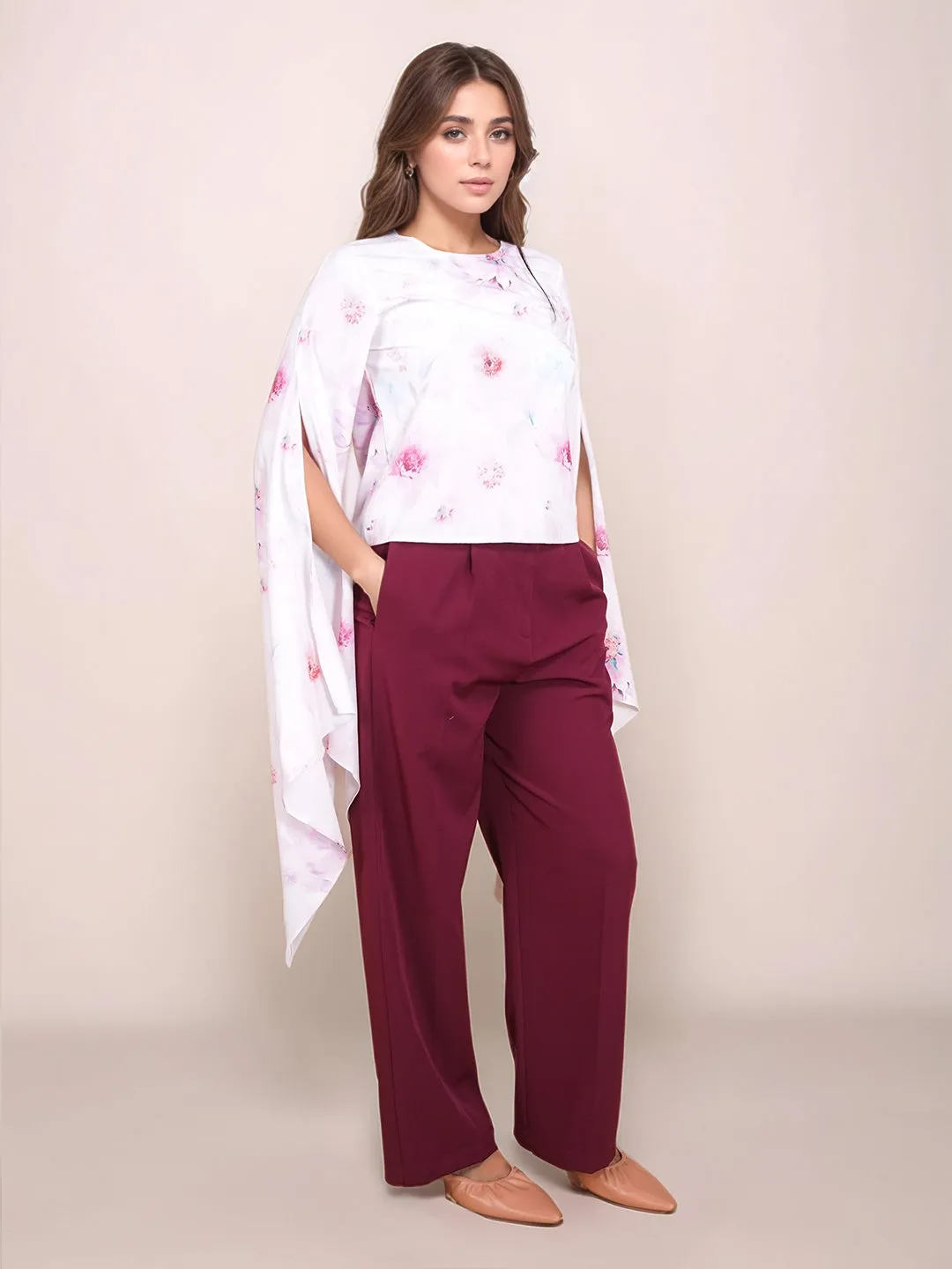 White Floral Prints Relaxed Fit Top