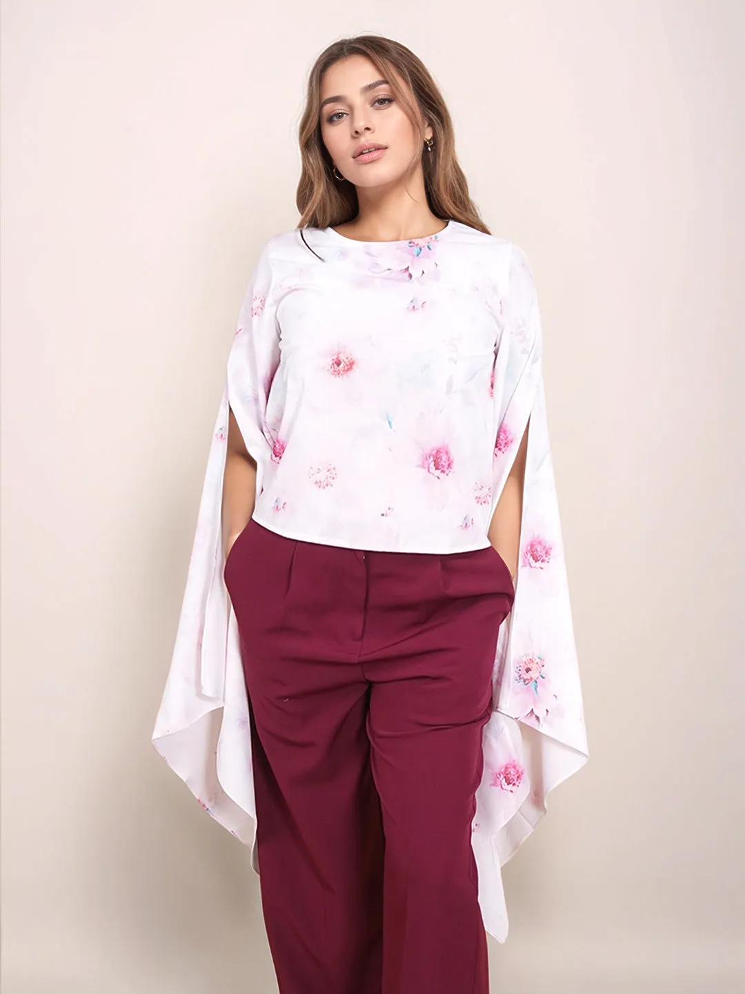 White Floral Prints Relaxed Fit Top