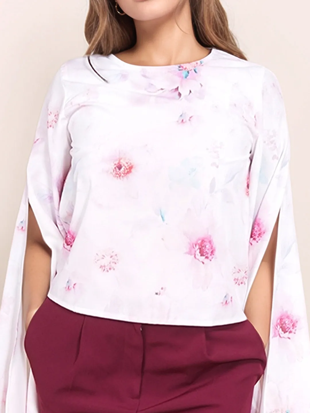 White Floral Prints Relaxed Fit Top